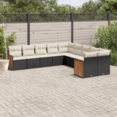 Set de sofás de jardín 10 pzas cojines ratán sintético negro de , Conjuntos de jardín - Ref: Foro24-3228030, Precio: 598,39 €...