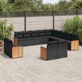 Garden sofa and cushion set 13 pieces black synthetic rattan by , Garden sets - Ref: Foro24-3228204, Price: 913,39 €, Discoun...