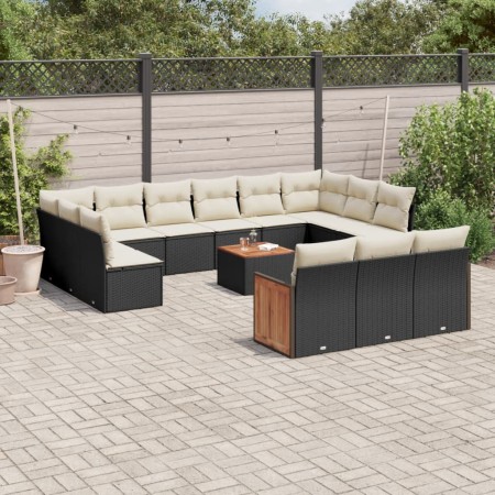 Garden sofa and cushion set 14 pieces black synthetic rattan by , Garden sets - Ref: Foro24-3228142, Price: 771,59 €, Discoun...
