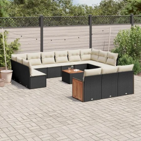 Garden sofa and cushion set 14 pieces black synthetic rattan by , Garden sets - Ref: Foro24-3228142, Price: 810,92 €, Discoun...