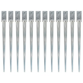 Ground spikes 12 pcs silver galvanized steel 7x7x90 cm by vidaXL, Spikes for anchoring in the ground - Ref: Foro24-145406, Pr...