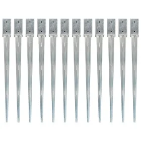 Ground spikes 12 pcs silver galvanized steel 7x7x90 cm by vidaXL, Spikes for anchoring in the ground - Ref: Foro24-145406, Pr...