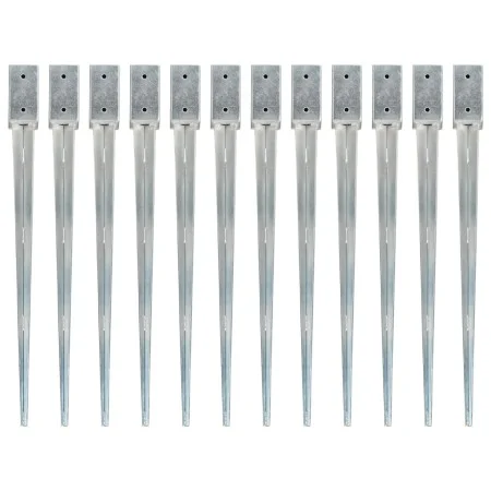 Ground spikes 12 pcs silver galvanized steel 7x7x90 cm by vidaXL, Spikes for anchoring in the ground - Ref: Foro24-145406, Pr...