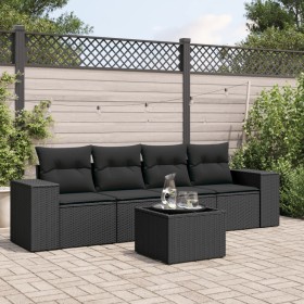 5-teiliges Gartenmöbel-Set und schwarze synthetische Rattankissen von , Modulare Sofas für den Außenbereich - Ref: Foro24-322...