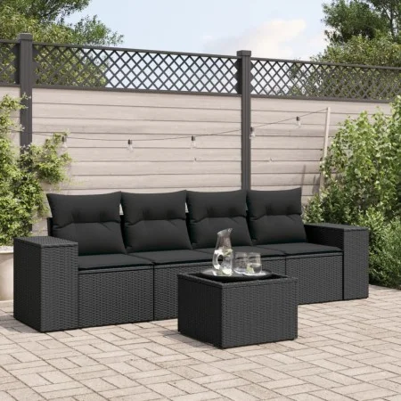 5-teiliges Gartenmöbel-Set und schwarze synthetische Rattankissen von , Modulare Sofas für den Außenbereich - Ref: Foro24-322...