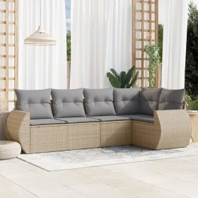 Gartensofa-Set mit Kissen, 5-teilig, beiges synthetisches Rattan von , Gartensets - Ref: Foro24-3221328, Preis: 357,51 €, Rab...