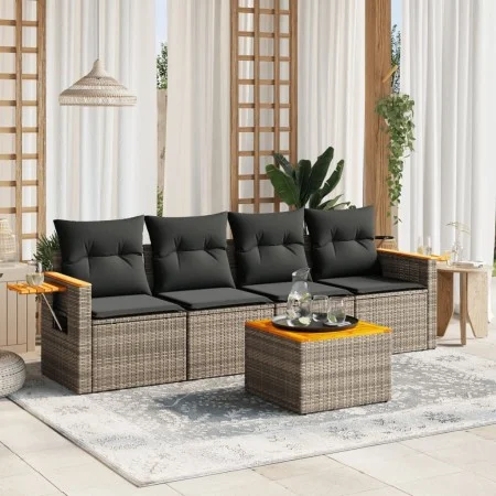 Gartensofa-Set mit Kissen, 5-teilig, graues synthetisches Rattan von , Gartensets - Ref: Foro24-3226620, Preis: 296,89 €, Rab...