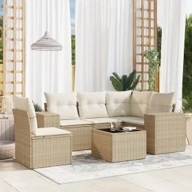 Gartensofa-Set mit Kissen, 6-teilig, beiges synthetisches Rattan von , Gartensets - Ref: Foro24-3222577, Preis: 450,70 €, Rab...