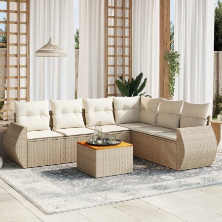 7-piece garden sofa set and beige synthetic rattan cushions by , Garden sets - Ref: Foro24-3225022, Price: 481,07 €, Discount: %