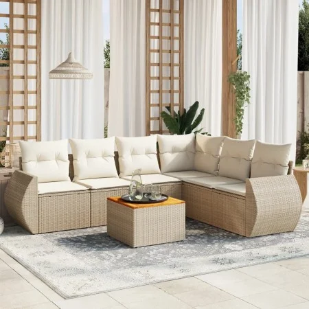 7-teiliges Gartensofa-Set und beigefarbene synthetische Rattankissen von , Gartensets - Ref: Foro24-3225022, Preis: 511,54 €,...