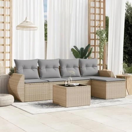 Gartensofa-Set mit Kissen, 6-teilig, beiges synthetisches Rattan von , Gartensets - Ref: Foro24-3221298, Preis: 375,18 €, Rab...