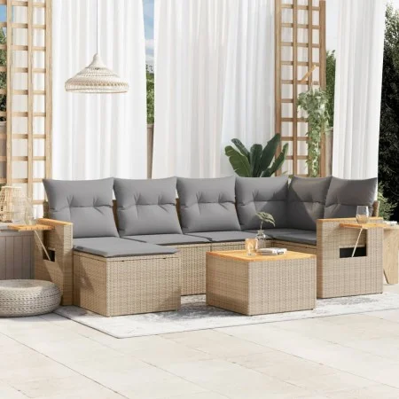 7-piece garden sofa set and beige synthetic rattan cushions by , Garden sets - Ref: Foro24-3227025, Price: 431,35 €, Discount: %