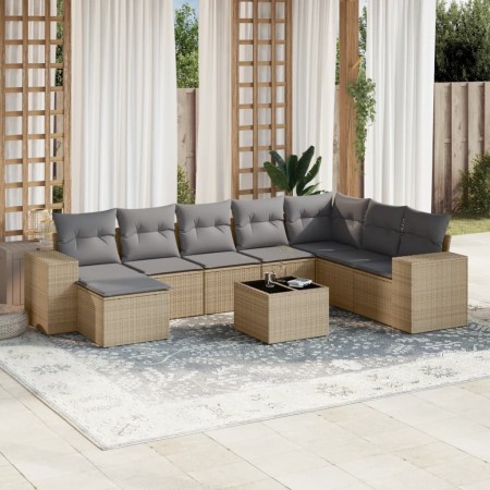 9-teiliges Gartensofa-Set mit beigen synthetischen Rattankissen von , Gartensets - Ref: Foro24-3222968, Preis: 528,44 €, Raba...