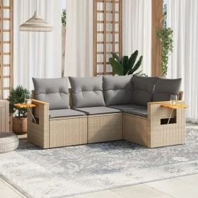 Gartensofa-Set mit Kissen, 4-teilig, beiges synthetisches Rattan von , Gartensets - Ref: Foro24-3226773, Preis: 293,26 €, Rab...