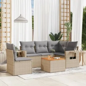 Garden sofa set with cushions 6 pieces beige synthetic rattan by , Modular outdoor sofas - Ref: Foro24-3224568, Price: 375,81...