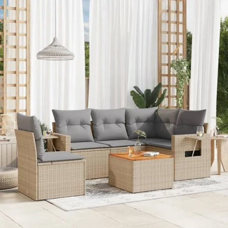 Garden sofa set with cushions 6 pieces beige synthetic rattan by , Modular outdoor sofas - Ref: Foro24-3224568, Price: 375,81...