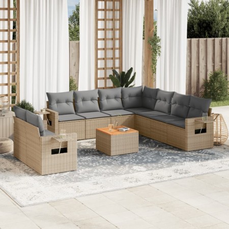 Gartensofa-Set mit beigen Kissen, 10-teilig, synthetisches Rattan von , Modulare Sofas für den Außenbereich - Ref: Foro24-322...