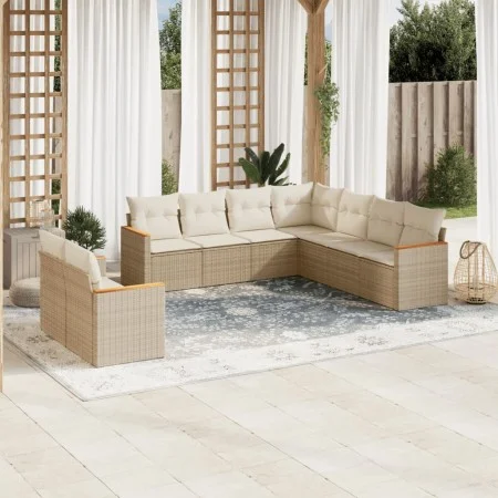 9-teiliges Gartensofa-Set mit beigen synthetischen Rattankissen von , Gartensets - Ref: Foro24-3258502, Preis: 674,21 €, Raba...