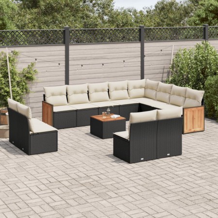 Garden sofa and cushion set 13 pieces black synthetic rattan by , Garden sets - Ref: Foro24-3228156, Price: 703,66 €, Discoun...
