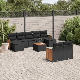 Gartensofa-Set 10-teilig mit schwarzen synthetischen Rattankissen von , Gartensets - Ref: Foro24-3228085, Preis: 584,61 €, Ra...