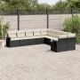 Gartensofa-Set 10-teilig mit schwarzen synthetischen Rattankissen von , Gartensets - Ref: Foro24-3253043, Preis: 600,62 €, Ra...