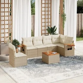 7-teiliges Gartensofa-Set und beige synthetische Rattankissen von , Gartensets - Ref: Foro24-3226863, Preis: 498,76 €, Rabatt: %