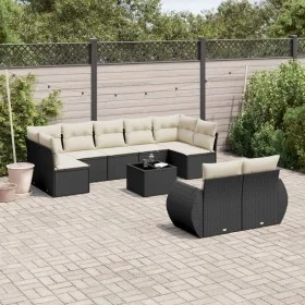 Gartensofa-Set 10-teilig mit schwarzen synthetischen Rattankissen von , Modulare Sofas für den Außenbereich - Ref: Foro24-322...