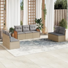 Set sofás de jardín 7 piezas y cojines ratán sintético beige