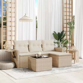 Garden sofa set with cushions 4 pieces beige synthetic rattan by , Garden sets - Ref: Foro24-3252405, Price: 319,08 €, Discou...