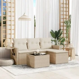 Gartensofa-Set mit Kissen, 4-teilig, beiges synthetisches Rattan von , Gartensets - Ref: Foro24-3252405, Preis: 316,46 €, Rab...