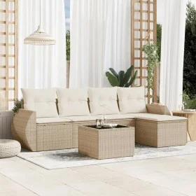 Gartensofa-Set mit Kissen, 6-teilig, beiges synthetisches Rattan von , Gartensets - Ref: Foro24-3253635, Preis: 446,49 €, Rab...