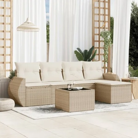 Garden sofa set with cushions 6 pieces beige synthetic rattan by , Garden sets - Ref: Foro24-3253635, Price: 446,49 €, Discou...
