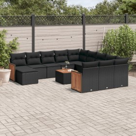 Garden sofa and cushion set 13 pieces black synthetic rattan by , Garden sets - Ref: Foro24-3228267, Price: 815,54 €, Discoun...