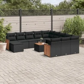 Garden sofa and cushion set 13 pieces black synthetic rattan by , Garden sets - Ref: Foro24-3228267, Price: 849,55 €, Discoun...
