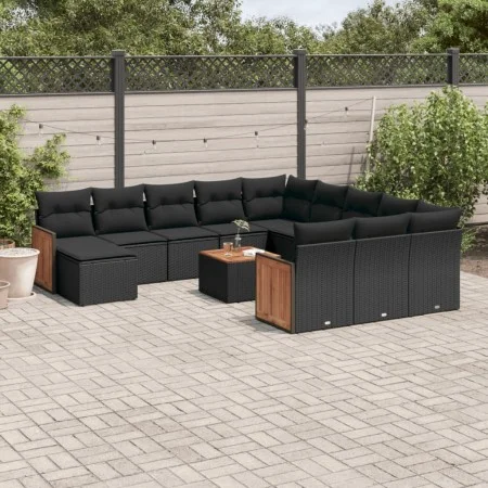 Garden sofa and cushion set 13 pieces black synthetic rattan by , Garden sets - Ref: Foro24-3228267, Price: 849,55 €, Discoun...