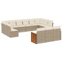 Set de sofás de jardín y cojines 13 pzas ratán sintético beige