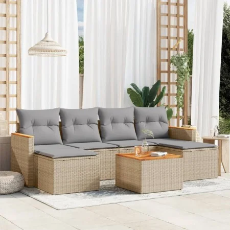 Set sofás de jardín 7 piezas y cojines ratán sintético beige de , Conjuntos de jardín - Ref: Foro24-3258629, Precio: 412,07 €...