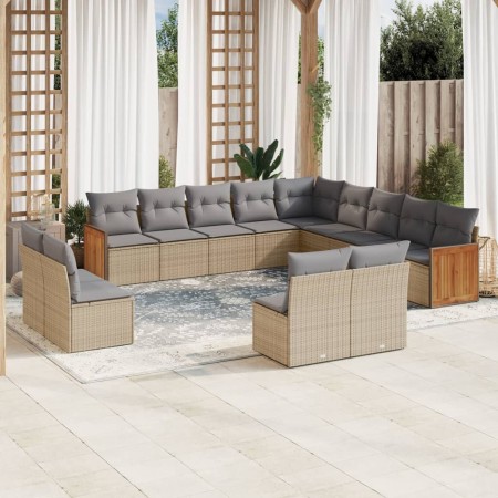 Gartensofagarnitur mit 13-teiligen Kissen aus synthetischem Rattan in Beige. von , Gartensets - Ref: Foro24-3260568, Preis: 8...
