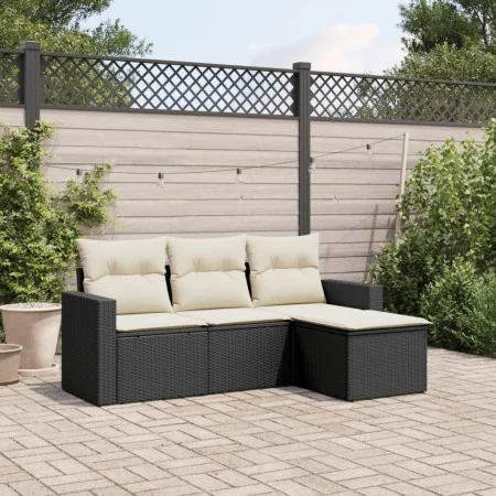 Juego de sofás jardín 4 pzas con cojines ratán sintético negro by , Garden sets - Ref: Foro24-3218856, Price: 233,08 €, Disco...