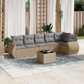 Gartensofagarnitur 7-teilig mit Kissen aus synthetischem Rattan in Beige. von , Gartensets - Ref: Foro24-3221398, Preis: 454,...