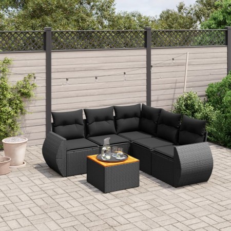 Set de sofás de jardín 6 piezas y cojines ratán sintético negro by , Garden sets - Ref: Foro24-3224998, Price: 392,00 €, Disc...