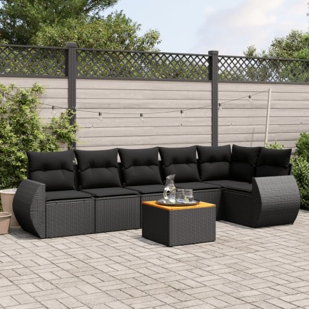 Set de comedor de jardín 7 pzas y cojines ratán sintético negro by , Garden sets - Ref: Foro24-3225012, Price: 449,61 €, Disc...