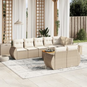 Set de sofás de jardín 9 pzas con cojines ratán sintético beige