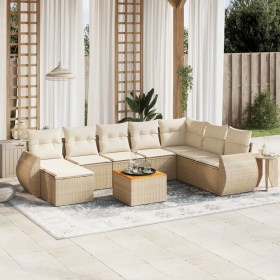 Set de sofás de jardín 9 pzas con cojines ratán sintético beige