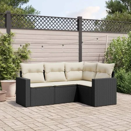 Gartensitzgruppe 4-teilig mit schwarzen Polstern aus synthetischem Rattan von , Gartensets - Ref: Foro24-3218896, Preis: 265,...