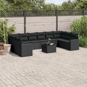 Set de sofás de jardín 11 pzas y cojines ratán sintético negro by , Garden sets - Ref: Foro24-3219465, Price: 716,95 €, Disco...