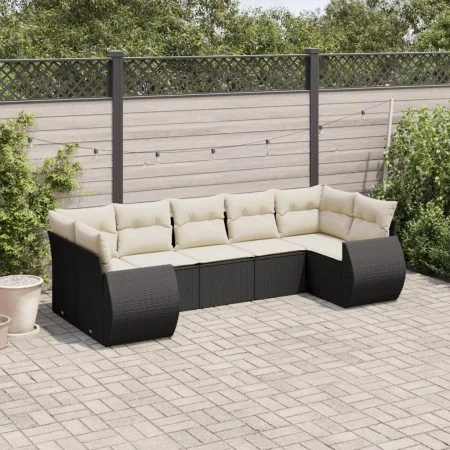 Garten-Essgruppe 7-teilig mit schwarzen Polstern aus synthetischem Rattan von , Modulare Sofas für den Außenbereich - Ref: Fo...
