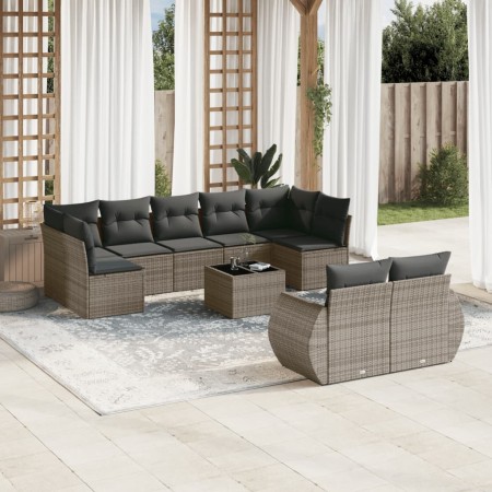 Set de sofás de jardín 10 pzas con cojines ratán sintético gris by , Modular outdoor sofas - Ref: Foro24-3221829, Price: 604,...