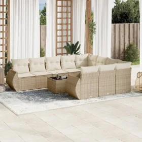 Gartensofa-Set 11-teilig mit beigen Polstern aus synthetischem Rattan von , Modulare Sofas für den Außenbereich - Ref: Foro24...
