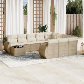Set de sofás de jardín 11pzas con cojines ratán sintético beige